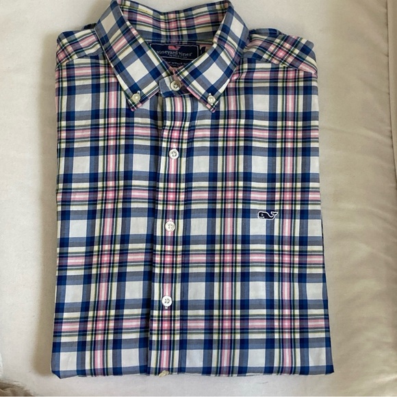 Vineyard Vines Men's Blue and Pink Plaid Shirt - Picture 9 of 9